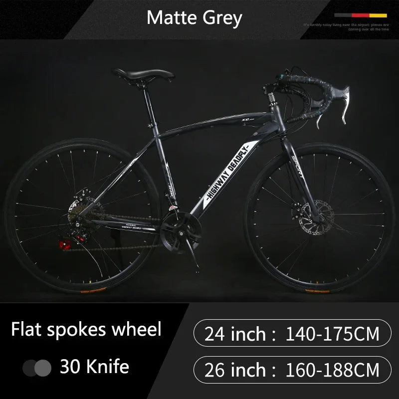 24/26 Inch Road Bicycle - Dual Disc Brake, 24-Speed, Ultra-Fast Racing Bike, High Carbon Steel Gravel Bike