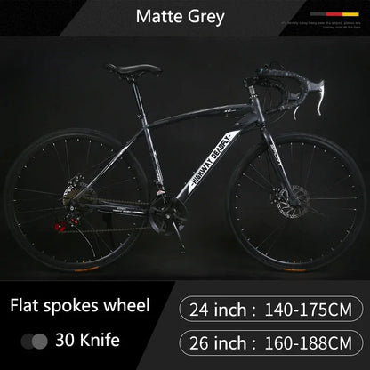 24/26 Inch Road Bicycle - Dual Disc Brake, 24-Speed, Ultra-Fast Racing Bike, High Carbon Steel Gravel Bike