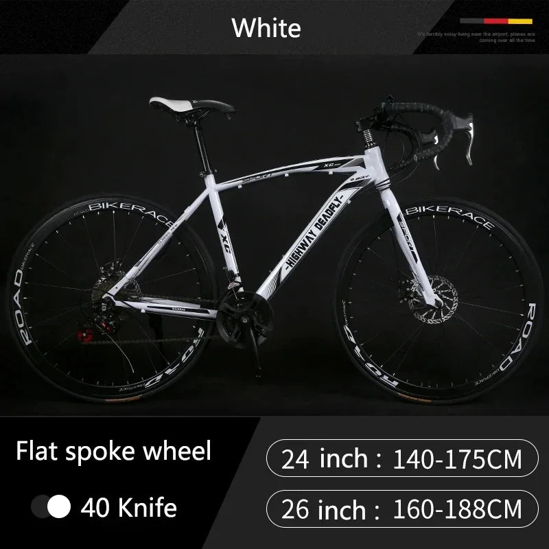 24/26 Inch Road Bicycle - Dual Disc Brake, 24-Speed, Ultra-Fast Racing Bike, High Carbon Steel Gravel Bike