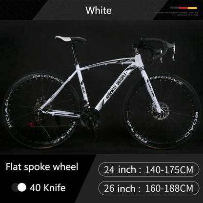 24/26 Inch Road Bicycle - Dual Disc Brake, 24-Speed, Ultra-Fast Racing Bike, High Carbon Steel Gravel Bike