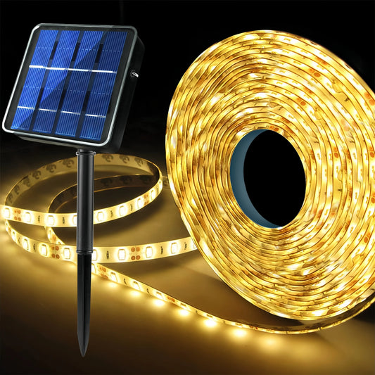 Solar-Powered LED Strip Light - 150 LEDs, 16.4ft, 8 Lighting Modes, Waterproof for Outdoor Holiday & Patio Decoration