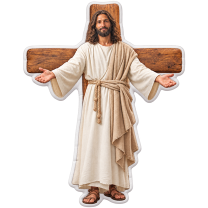 Illustrative Jesus’ Hug pillow preview with a narrow white fabric edge