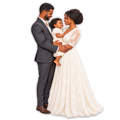 Illustrative Soulmates family pillow preview with a narrow white fabric border